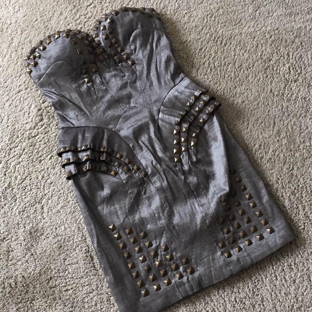 Metallic silver with rustic studs mini dress